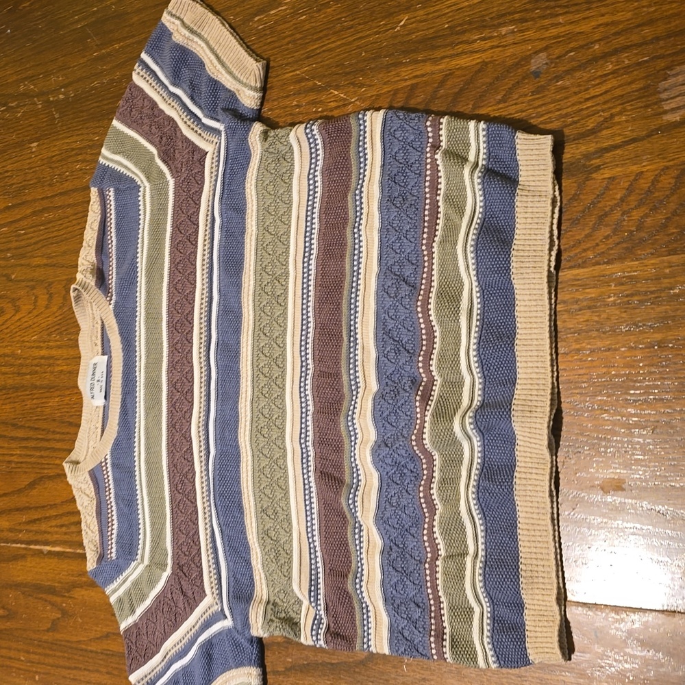 Alfred Dunner Sweater Blue, green and cream striped Short Sleeve Small